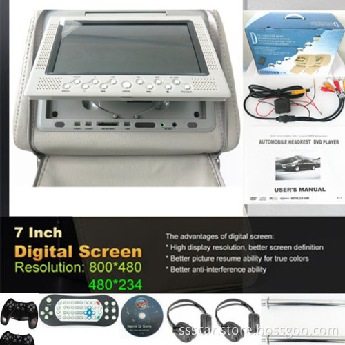 Dual 7 Inch Car Headrest DVD Player (Native 32 game, game pad, remote control)